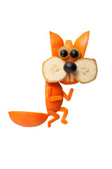 Sneaky squirrel made of orange on isolated background