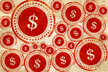 dollar sign, red stamp on a grunge paper texture