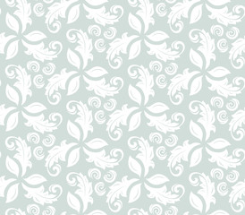 Floral vector ornament. Seamless abstract classic pattern with flowers. Light blue and white pattern