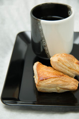 Close up on coffee and pastries