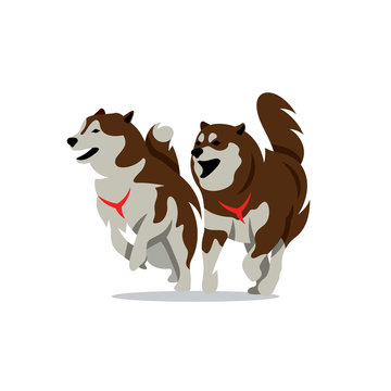 Vector Two Husky Dog Cartoon Illustration.