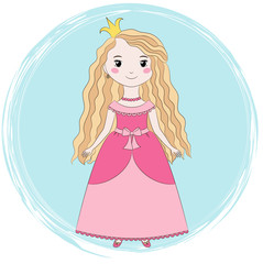 Beautiful little princess in pink dress. Fairy-tale characters. Vector illustration.