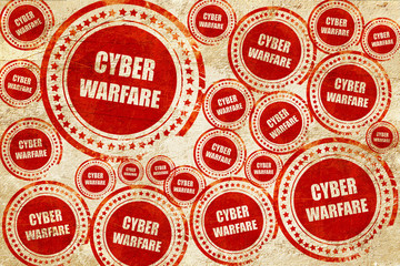 Cyber warfare background, red stamp on a grunge paper texture