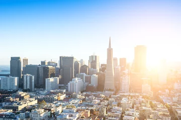 Foto op Canvas cityscape and skyline of san francisco at sunrise © zhu difeng