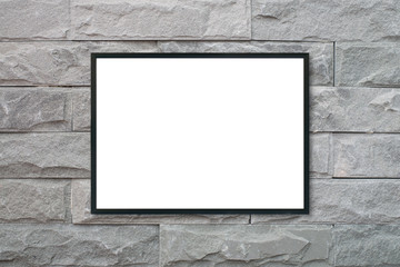 Mock up blank poster picture frame on brick wall.