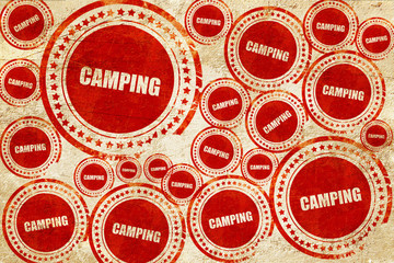 camping, red stamp on a grunge paper texture