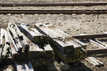 old wooden sleepers on railway