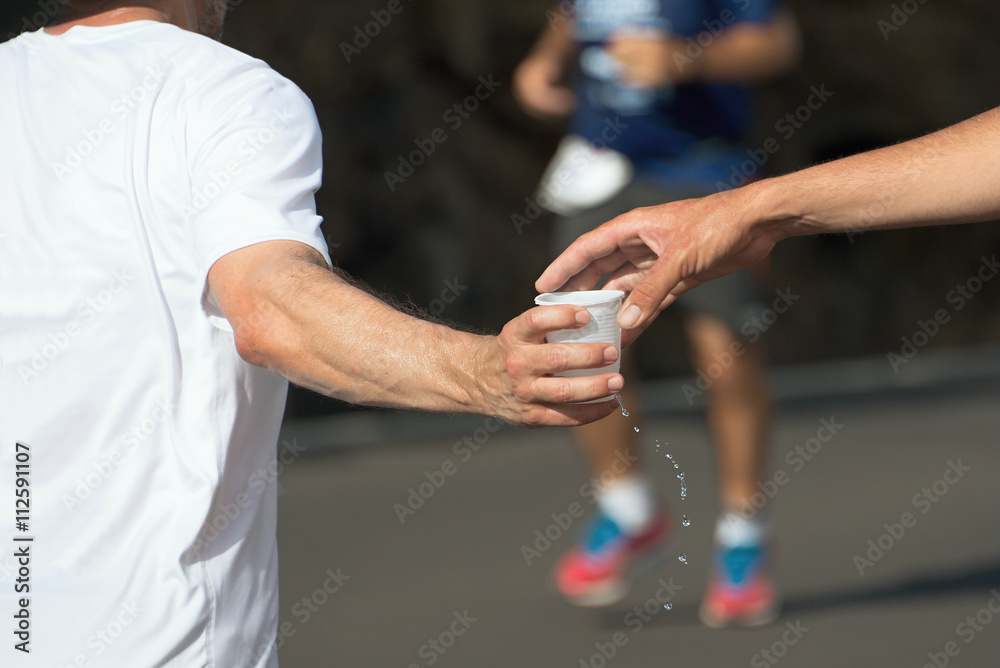 Wall mural drinks station at a marathon