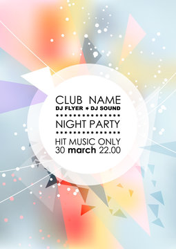 Vertical light  blue music party background with colorful graphic elements and place for text.  