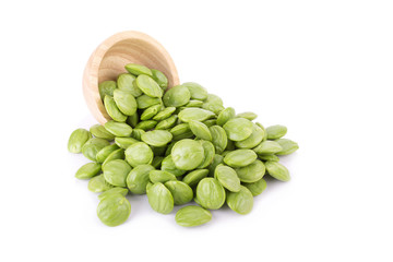 Parkia speciosa seeds or bitter bean on white background