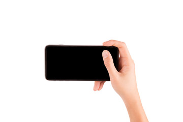 woman hands holding smartphone