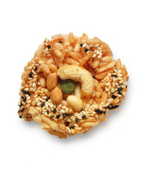 Puffed rice with cereal on a white background