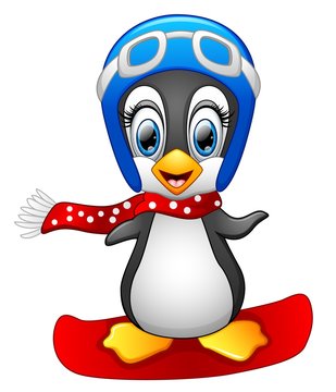 Cute Penguin Snowboarding
