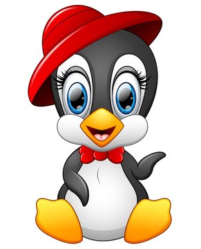 Cute penguin cartoon wearing red hat
