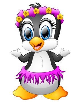 Cartoon penguin with flower series in head