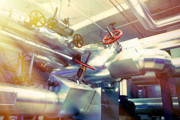Industrial zone, Steel pipelines in blue tones