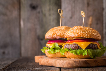 Closeup of home made burgers