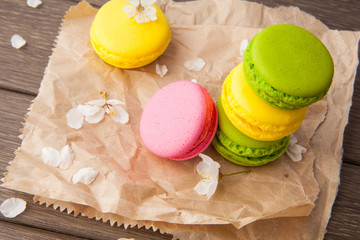 Macaroon on wooden & flowers