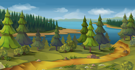 Nature landscape, pine forest, vector background © Natis