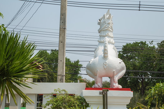 Singha  statue at Temple, Lampang, Thailand.
