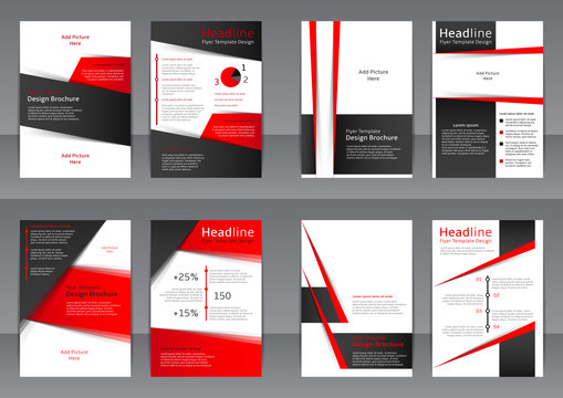 Set of the red and black flyers, cover and report with place for text. Vector templates of brochures with place for picture for your business in A4 size.