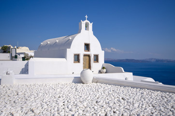 Church in Oia town on Santorini, Greece