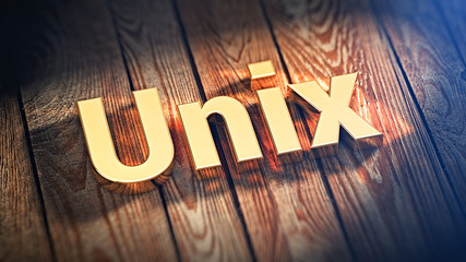 Word Unix on wood planks