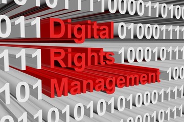 Digital rights management in the form of binary code, 3D illustration