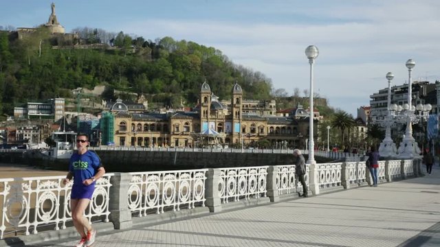 SAN SEBASTIAN, SPAIN - APRIL 21, 2016: View of embankment of Bay of La Concha in   day at San Sebastian. Basque Country, Spain