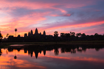 Fototapeta na wymiar Angkor Wat temple at dramatic sunrise