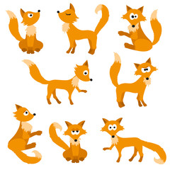 Vector flat foxes set