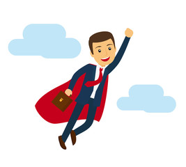 Office super business man flying icon. Businessman in superhero suit vector illustration