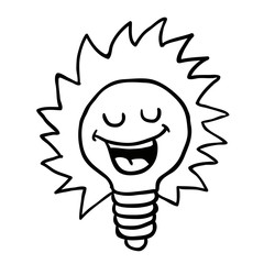 black and white happy lightbulb