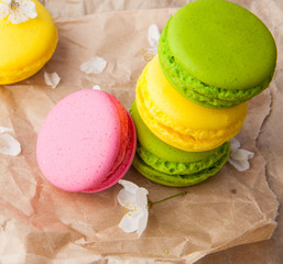 Macaroon on wooden & flowers
