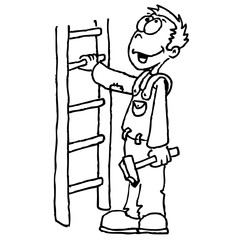 black and white man holding a ladder