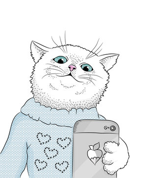 cat loves Selfie, vector illustration