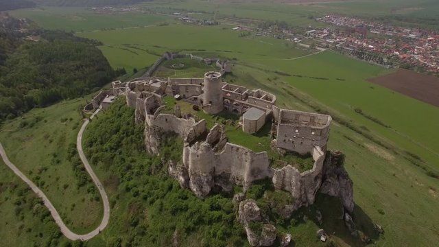 Aerial, Ancient Castle, Spissky Hrad in Slovakia - Untouched and flat material, watch also for the graded and stabilized version
