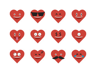 Set of heart  icon vector isolated on white background. Emoji vector. Love faces smile icon set. Emoticon icon web.