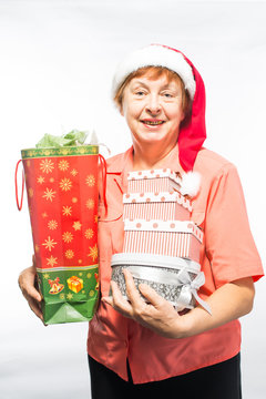 old woman with gifts