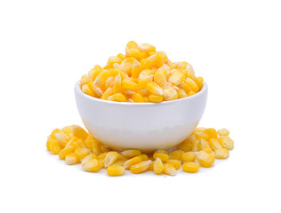 corn in white bowl isolate on white background