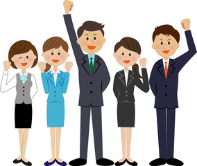 ビジネスマン　チーム　ガッツポーズ