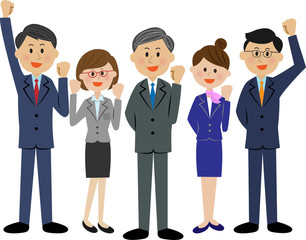 ビジネスマン　チーム　ガッツポーズ