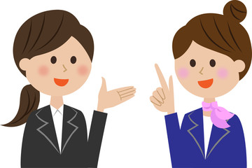 会話するスーツ姿の女性