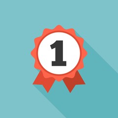 Circular ribbon winners first rosette icon, flat design