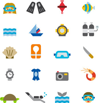 DIVING colored flat icons