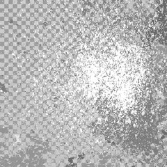 Silver explosion of paint splatter. Isolated on transparent gray