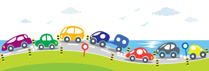 Horizontal seamless background of Cars on the road