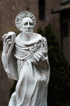 Sculpture of St. Bernhard in Monte Oliveto Maggiore, Tuskany, Italy