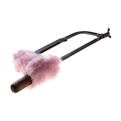 Hacksaw. Female tool. hacksaw with the pink, soft, fluffy handle