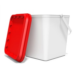 3d white food plastic tub bucket container with lid cap,  product packing
